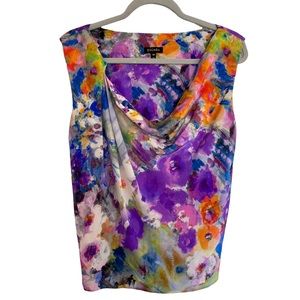 Escada 100% Silk Sleeveless Blouse Cowlneck Size 40 Purple Floral